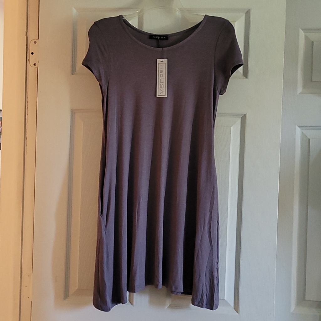 Iliadusa Shift Dress With Side Pockets Grayish Rayon/Spandex Women's Medium New
